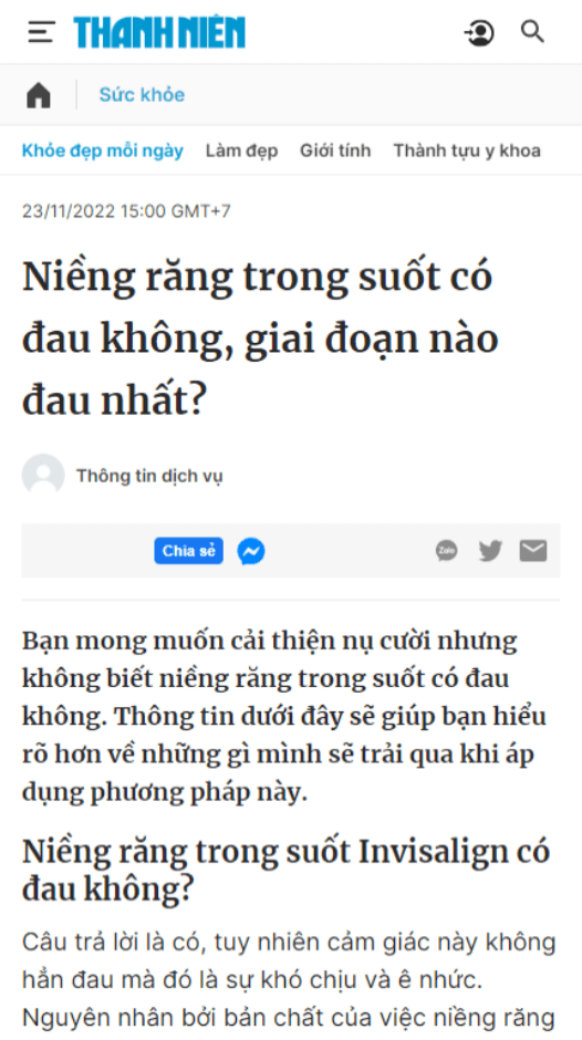 Thanh Niên - Niềng răng trong suốt có đau không