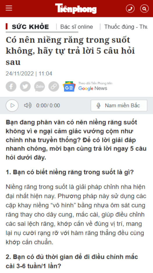 Tiền Phong - Có nên niềng răng trong suốt không