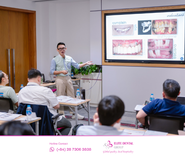 Bác sĩ Bảo Phúc trình bày bài giảng về ứng dụng quy trình KTS trong điều trị Implant toàn hàm.